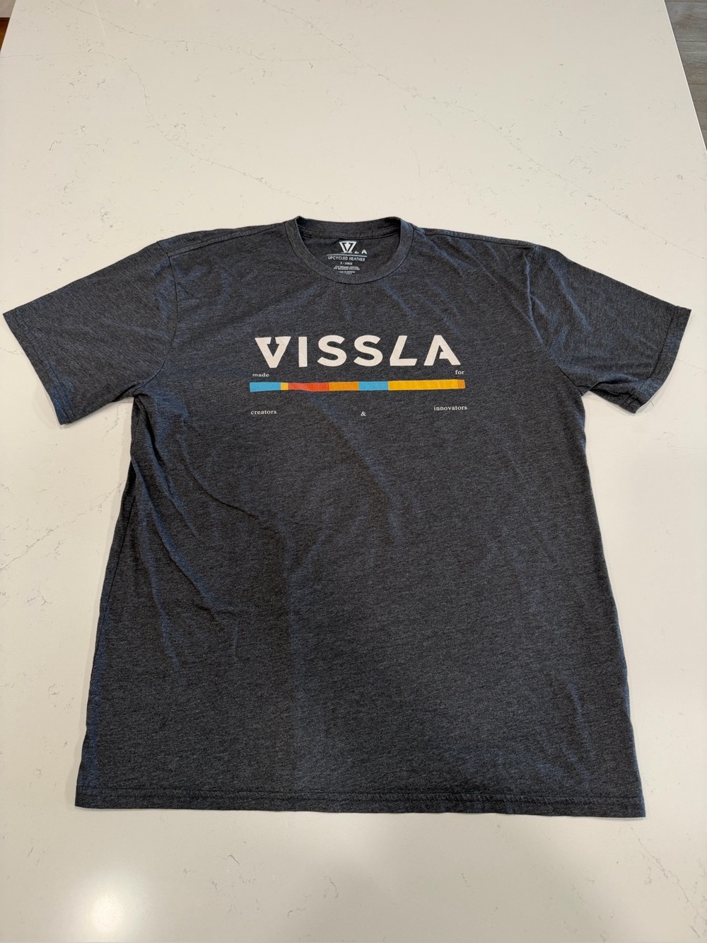 VISSLA Men’s Charcoal Crewneck Tee with Multicolor Stripe - XL